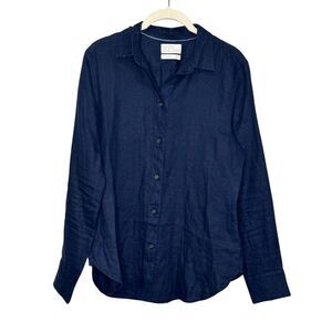 J.Crew Shirt Womens 4 Navy Baird McNutt Irish Linen Slim Button Down Long Sleeve